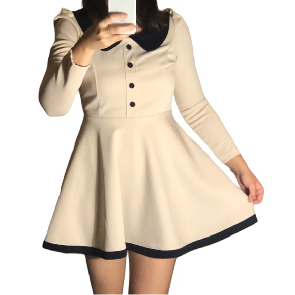 59th Street CUTE MINI CONTRAST COLLAR LONG SLEEVE SKATER DRESS - Picture 4 of 7